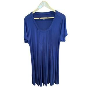 Soft Surroundings Royal Blue Jersey Short‎ Sleeve Pleated Scoop Neck Dress 1X